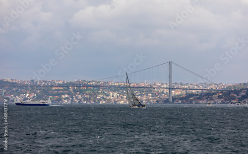 istanbul, turkey, october 29, 2021: the 2nd stage of the presidental international yacht race has been completed in istanbul's bosphorus strait