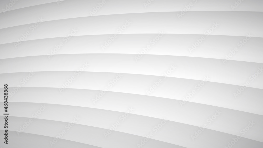 Abstract background of wavy curved stripes with shadows in white and gray colors