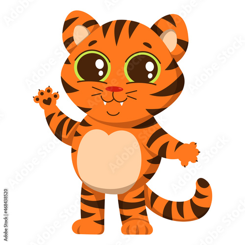 Fototapeta Naklejka Na Ścianę i Meble -  Funny little tiger cub in motion in