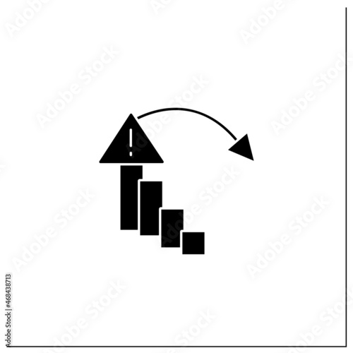 Reducing risk glyph icon. Reducing failure rate. High quality production. Warning sign. Statistic.Predictive analytics concept.Filled flat sign. Isolated silhouette vector illustration