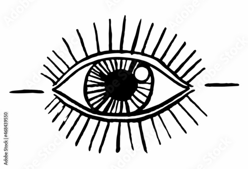 Blackwork tattoo flash. Eye of Providence. Masonic symbol. All seeing eye inside triangle pyramid. New World Order. Sacred geometry, religion, spirituality, occultism. Isolated vector illustration. photo