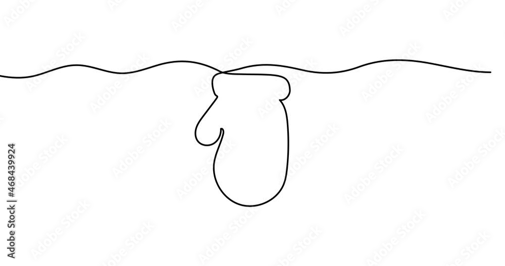 Animated illustration. Continuous one line silhouette of mitten. Hand-drawn minimalist style. Line sketch drawn by hand. Christmas concept. 4K video Animated illustration. Continuous one line silhouette of mitten. Hand-drawn minimalist style. Line sketch drawn by hand. Christmas concept. 4K video