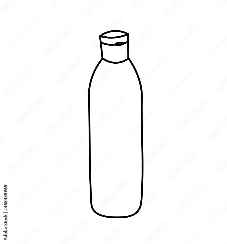 Transparent bottle for liquids. Vector image. Template for printing promotional items. Designation of a container for care cosmetics. Transparent bottle for liquids. Vector image. Template for printing promotional items. Designation of a container for care cosmetics.