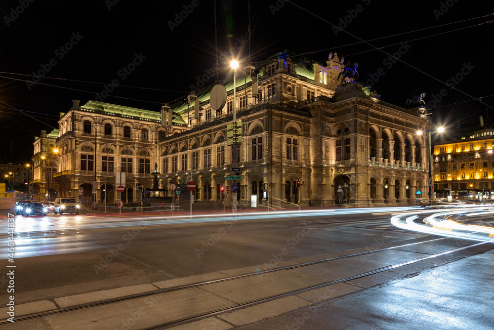 Vienna State Opera at night, Vienna, Austria