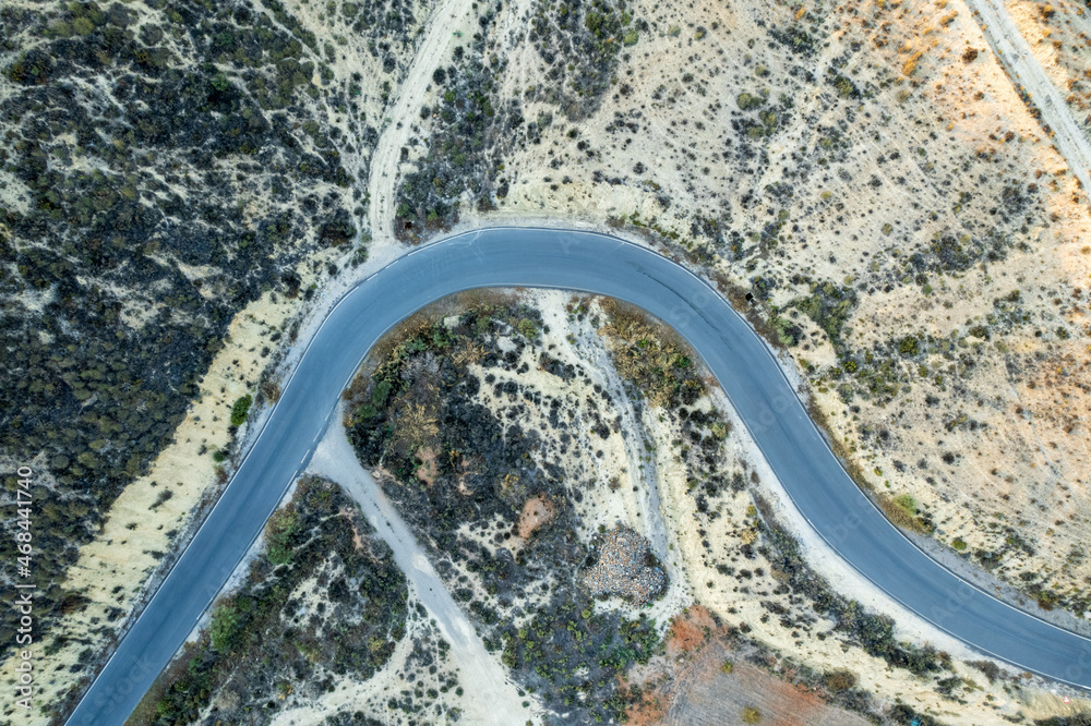Overhead photo of a stretch of road in Ugijar in southern Spain