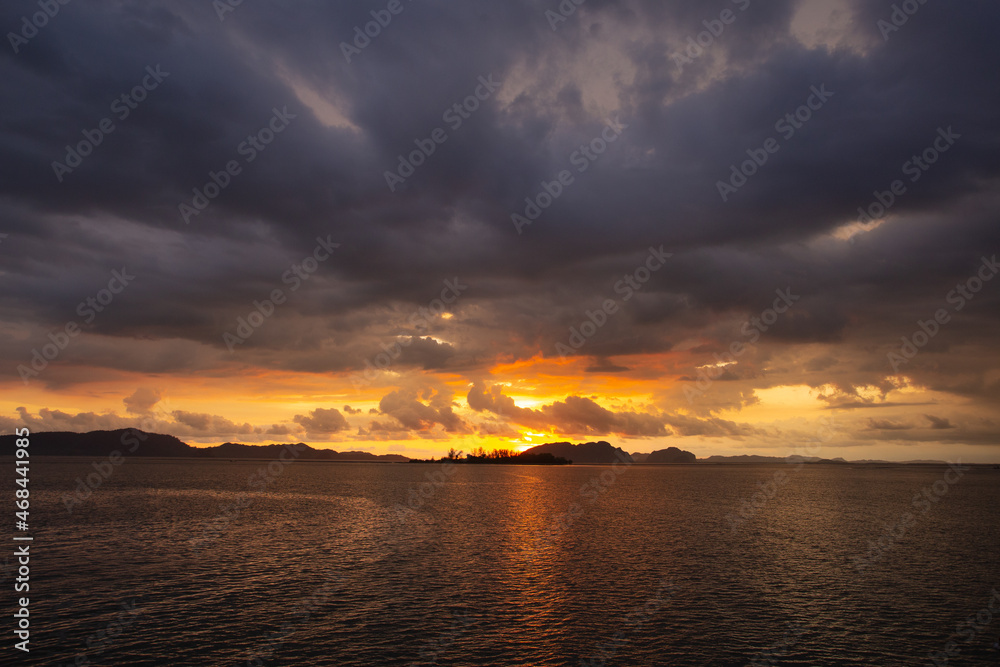 Landscape of sea with clouds and sky at sunset,Colorful of space