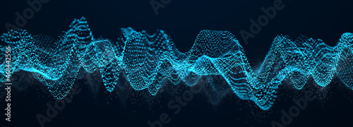 Abstract blue background of points. Falling cyber particles. Big data stream. 3d rendering