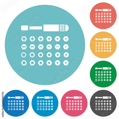 Set of screwdriver bits flat round icons