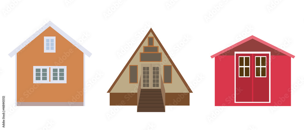 Lodges for summer camping, flat cartoon vector. Small dwellings for outdoor recreation, beautiful design of houses.