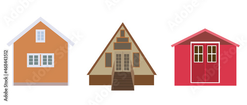 Lodges for summer camping, flat cartoon vector. Small dwellings for outdoor recreation, beautiful design of houses.