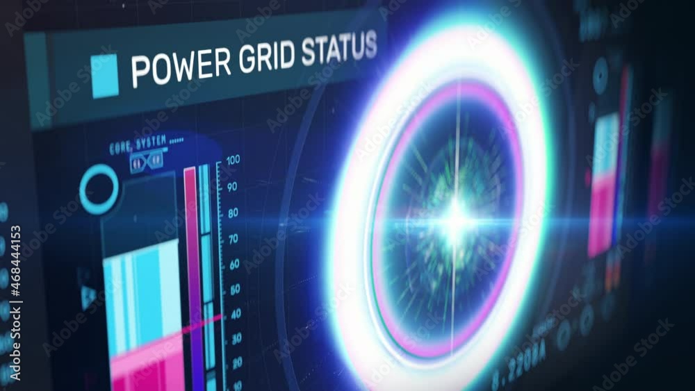 Power grid status, futuristic energy meter with digital screen
