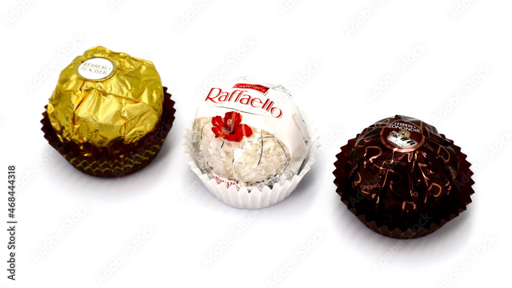 Italy – November 10, 2021: Ferrero Rocher, Rondnoir and Raffaello premium  chocolate Stock 写真 | Adobe Stock