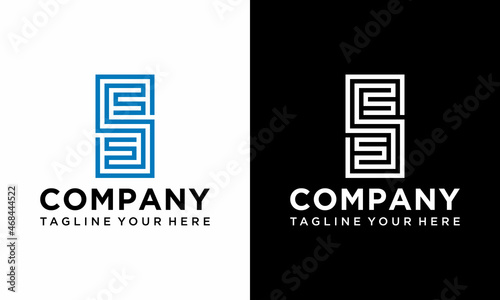 Logo design letters S and E SE. Square shape. Vector template on a black and white background.