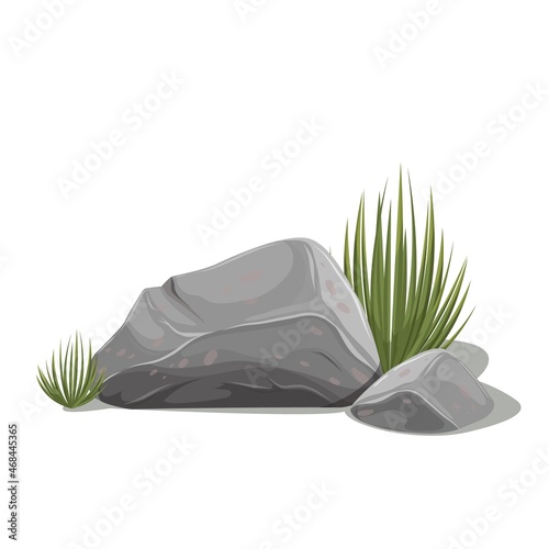Stone with plant, boulders and grass vector illustration.