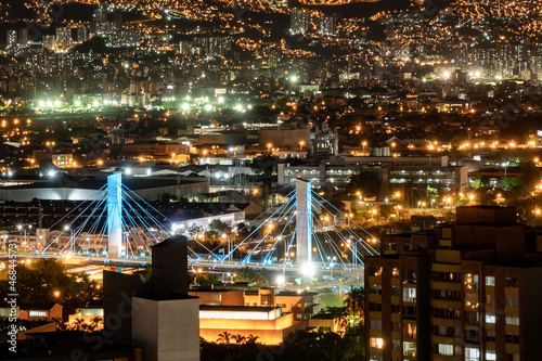 Medellin, Antioquia, Colombia. June 2019: Aguacatala Bridge at night with long exposure.