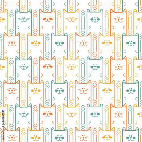 Seamless pattern with cute multicolored cats. Hand-drawn kitty vector. Design for clothing fabric and other items. Doodle art. 