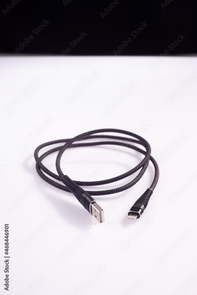 Cable connector micro-USB to USB on white background Cable connector micro-USB to USB on white background
