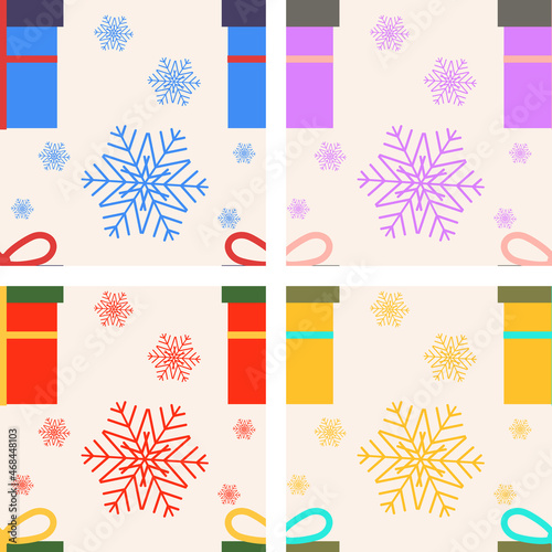 Vector Christmas Seamless Pattern Set with Gift Box and Snowflakes