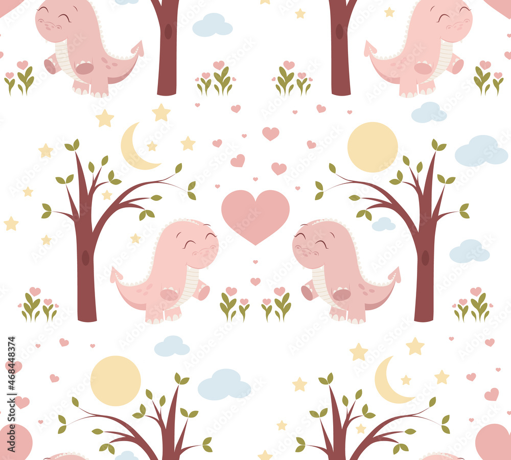 Seamless princess dinosaur animal pattern vector illustration. Cute doodle childish design. Seamless princess dinosaur animal pattern vector illustration. Cute doodle childish design.