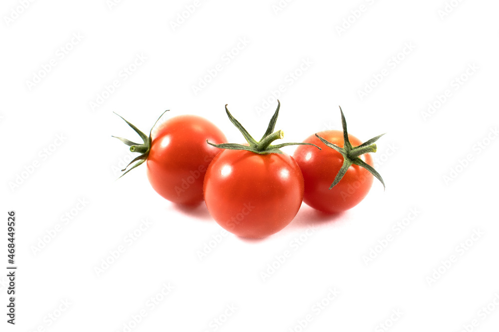 Photo of three red tomatoes on white background Photo of three red tomatoes on white background