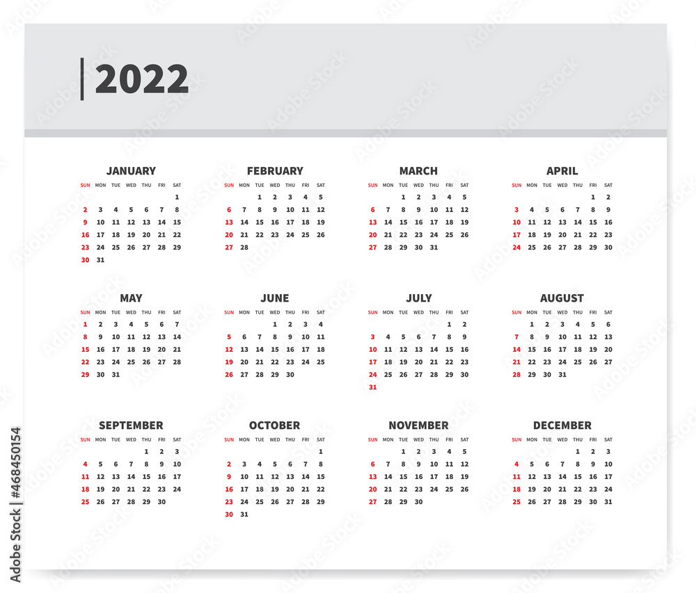 Calendar 2022 Year Design Vector