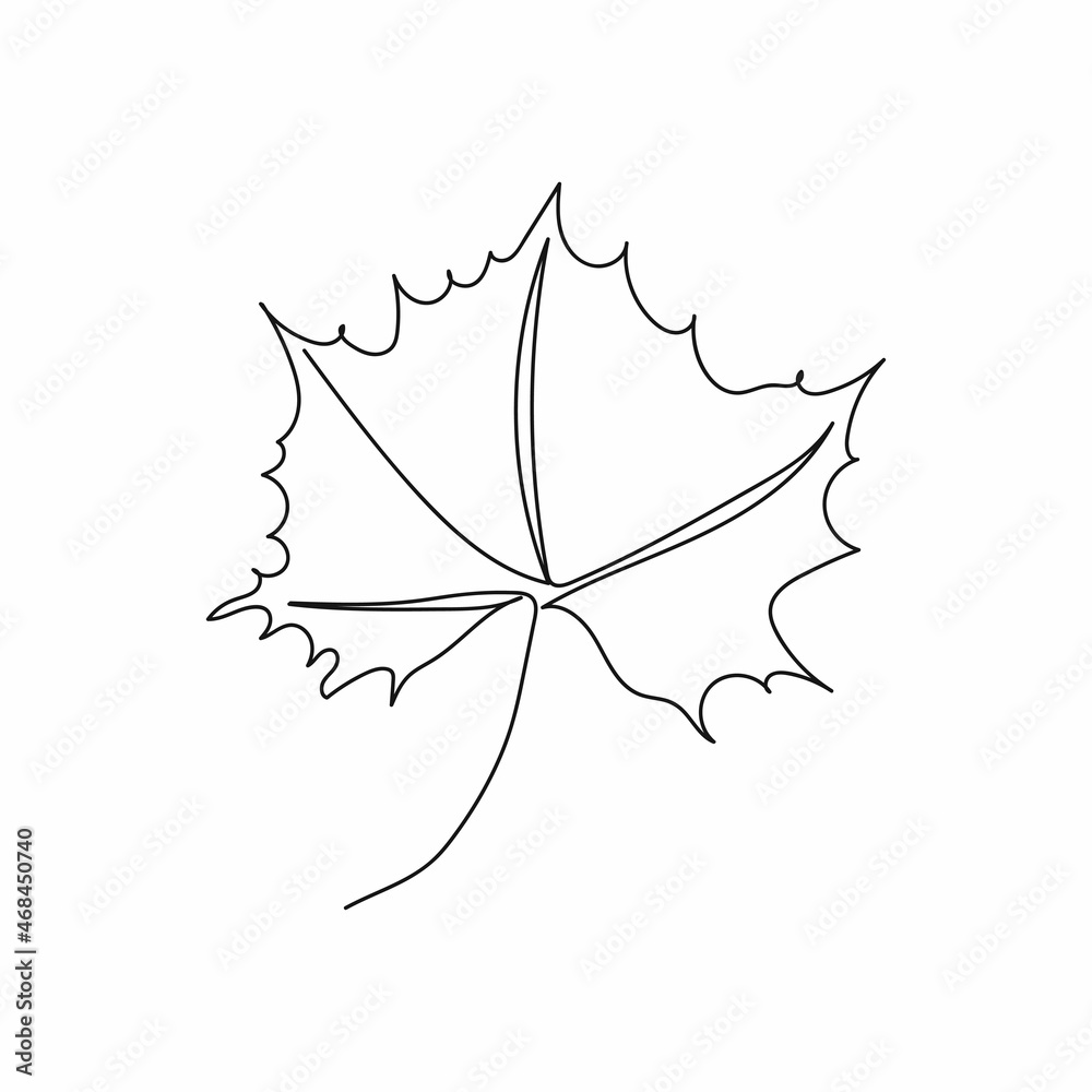 Naklejka premium Vector continuous one single line drawing icon of beautiful leave in silhouette on a white background. Linear stylized.