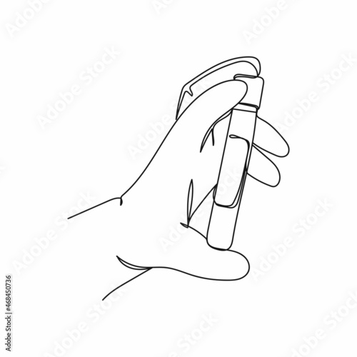 Vector continuous one single line drawing icon of test tube with a blood test in silhouette on a white background. Linear stylized.