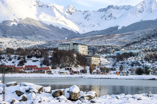 Canvas Print city the Ushuaia, landscape with lake and mountains