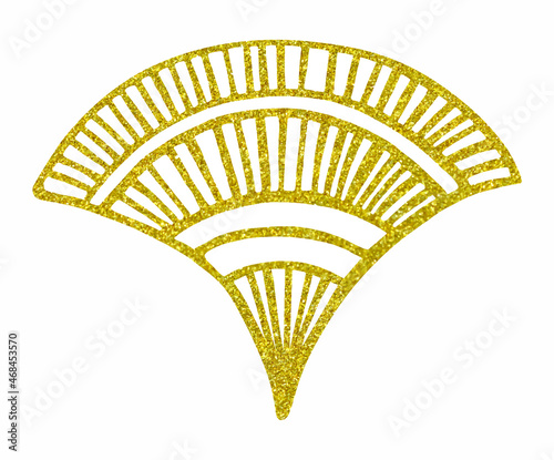 Magic gold ornament with flower fan on white background