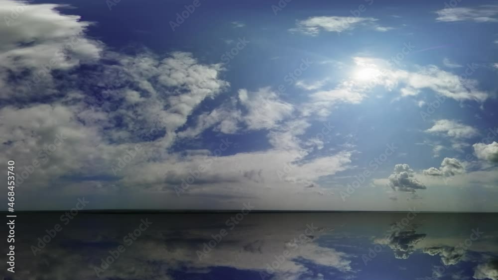 Mirror Reflection Sky Landscape. Water Lake background. Sea sunset view beauty Ocean texture. High quality 4k footage