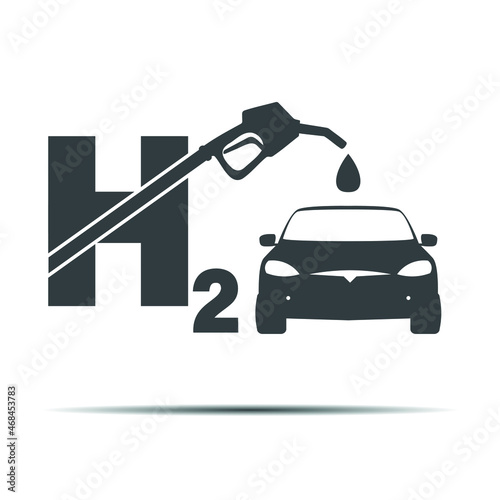 Automotive hydrogen station, fuel cell icon, hydrogen refueling car vector