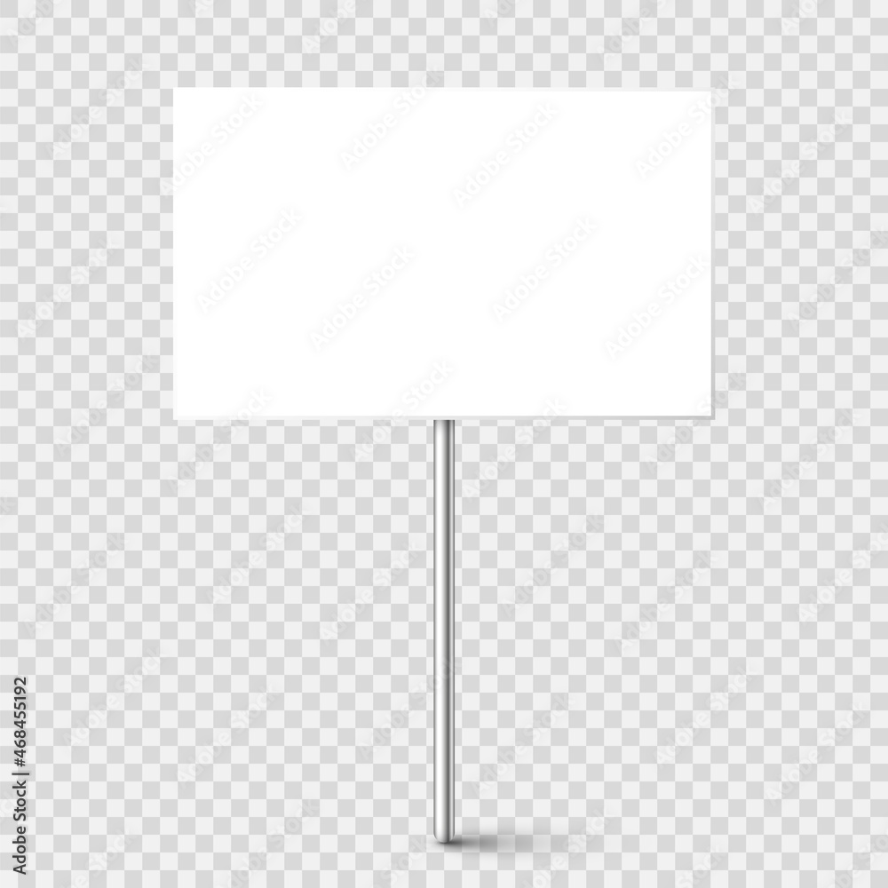 Blank board with place for text, protest sign isolated on transparent background. Realistic demonstration or advertising banner. Strike action cardboard placard mockup. Vector illustration. Blank board with place for text, protest sign isolated on transparent background. Realistic demonstration or advertising banner. Strike action cardboard placard mockup. Vector illustration.