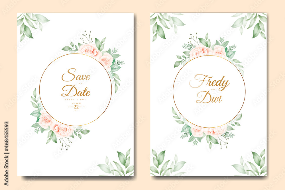 greenery wedding invitation card  with leaves watercolor