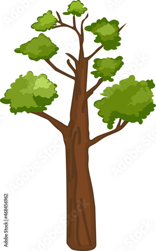 Cartoon tree with green foliage isolated on white background