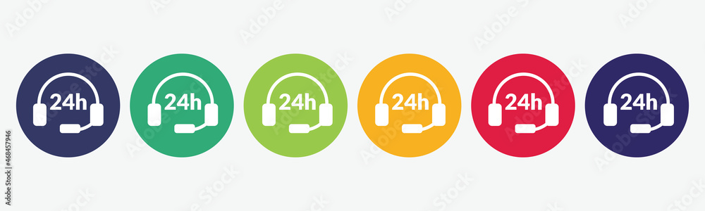6 circles set with support icon in various colors. Vector illustration. 6 circles set with support icon in various colors. Vector illustration.