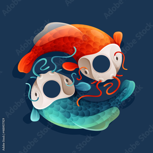 Red and blue koi carps in the shape of the Yin Yang symbol.