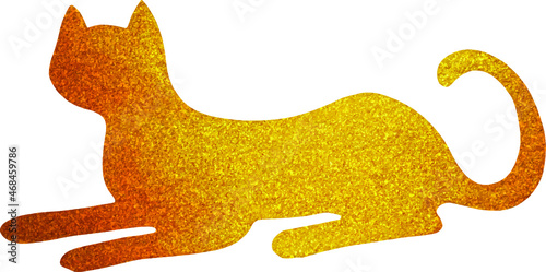 Gold cat silhouette. Elegant cat sitting side view with turn around head.