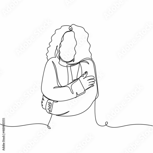 Vector continuous one single line drawing icon of woman is cold winter style in silhouette on a white background. Linear stylized.