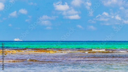 View on Cozumel island from Playa del Carmen beach Mexico.