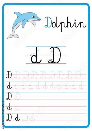 Plansza do nauki pisania liter alfabetu, litera d