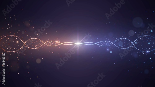 Collision of orange and blue ray of sparks with a trace, dark background with a cosmic explosion