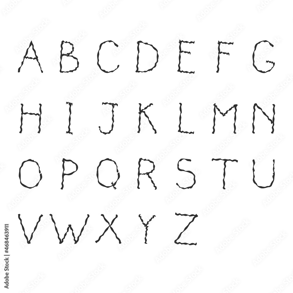 Simple linear doodle font on white background, letters set from a to z