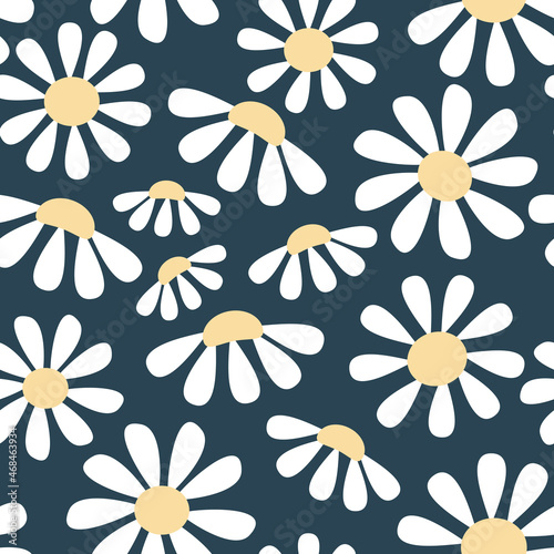 Seamless floral pattern of daisies. Vector Illustration. It can be used for wallpapers, wrapping, cards, patterns for clothes and other.
