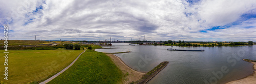 Panoramic view of the Rhine motorway bridge near Leverkusen, Germany. Drone photography. © Bernhard