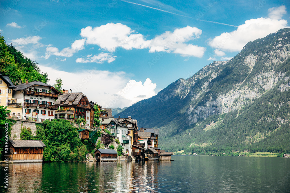 Austrian mountain city next to the lake
