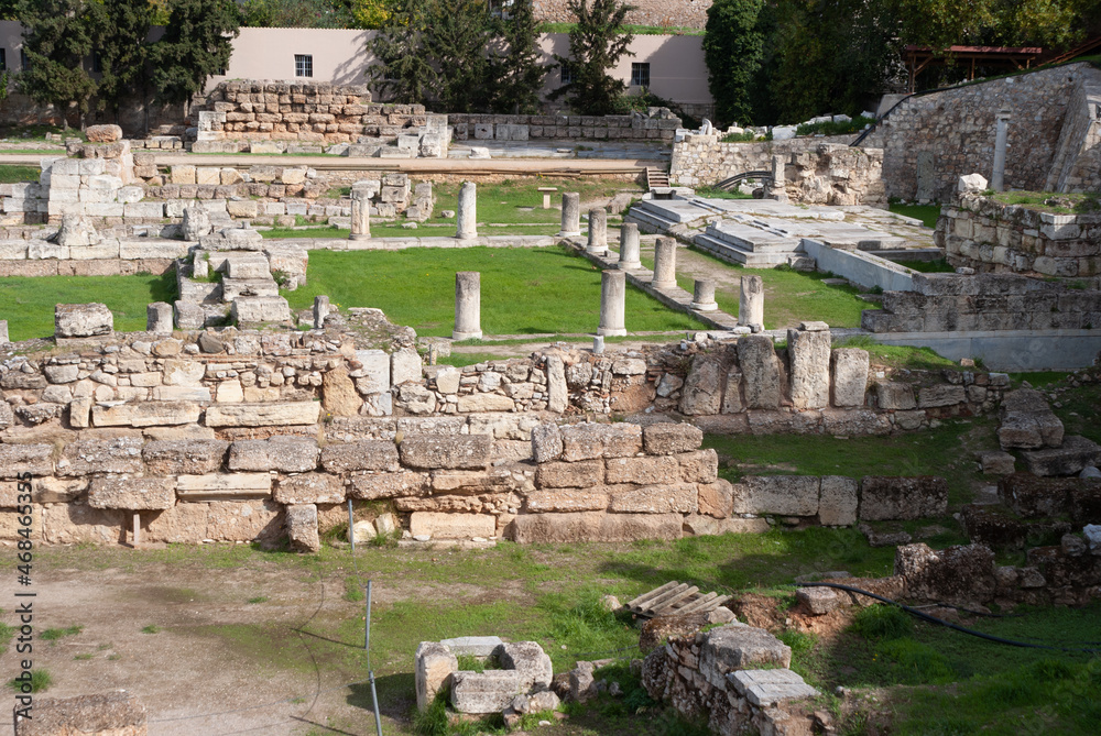 Ancient cemetery and ruins in Athens Greece