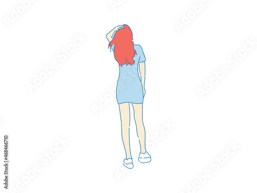 beautiful woman cute girl standing behind; backside view of person; vector