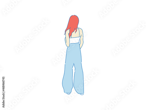 beautiful woman cute girl standing behind; backside view of person; vector