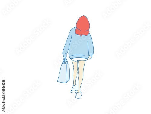 beautiful woman cute girl standing behind; backside view of person; vector