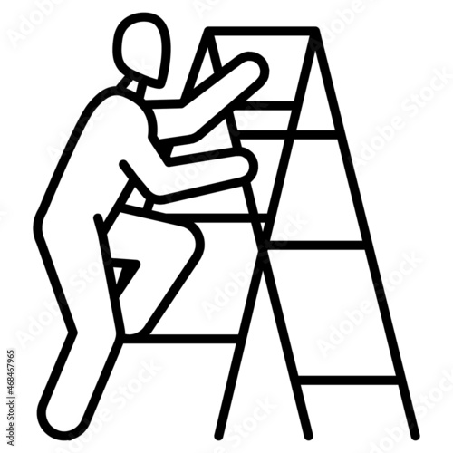 A man climbs up the stairs. Vector icon, outline, isolated.